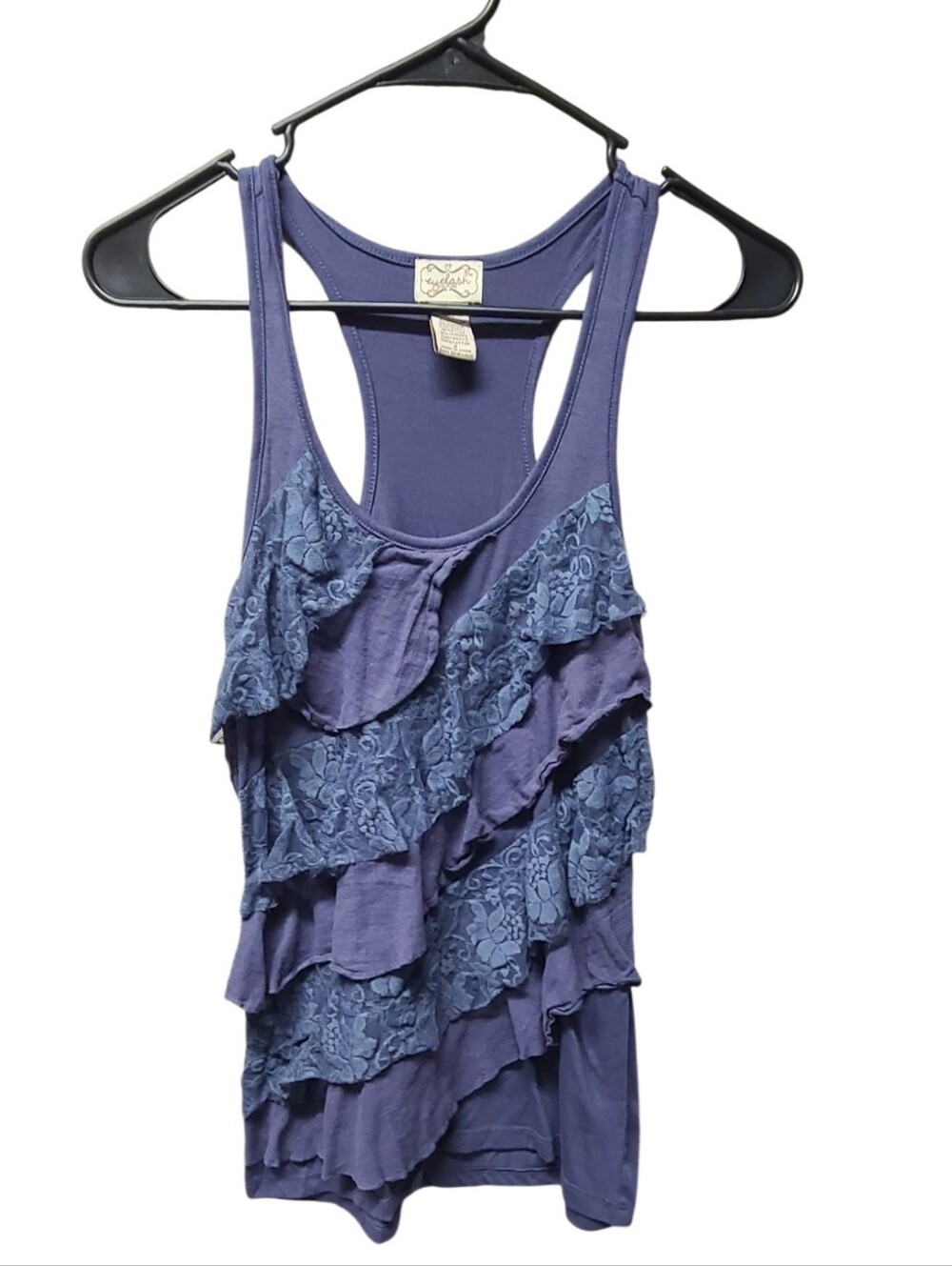 Eyelash Couture Y2K Ruffle Lace Tank Top Blue Small Racerback Coquette